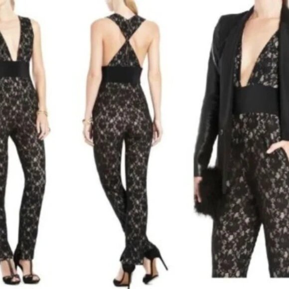 BCBGMAXAZRIA Black Lace Serafina Jumpsuit SZ 2 - Picture 1 of 11
